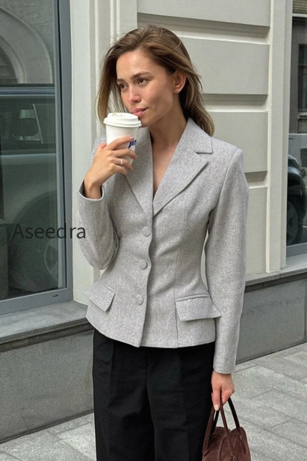 Charcoal Gray Tailored Waist Blazer