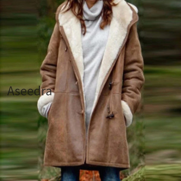 Winter Intellectual Simple Harajuku Solid Color Casual Button Cardigan Warm Mid Length Hooded Women Overcoat