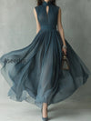 retro-pleated-chiffon-keyhole-collar-maxi-dress