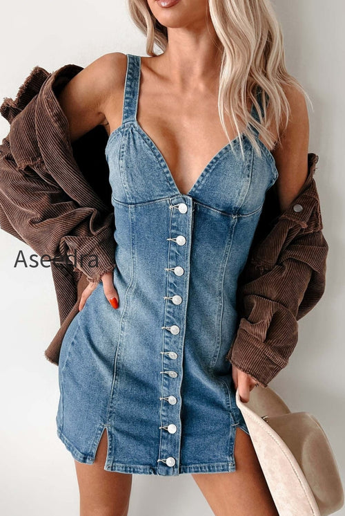 V Neck Denim Dress