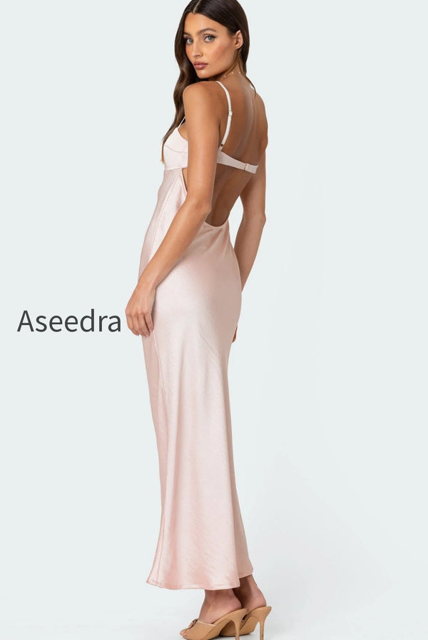 Vienna Open Back Satin Effect Maxi Dress
