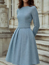vintage-tweed-long-sleeved-midi-dress