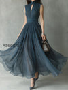 retro-pleated-chiffon-keyhole-collar-maxi-dress