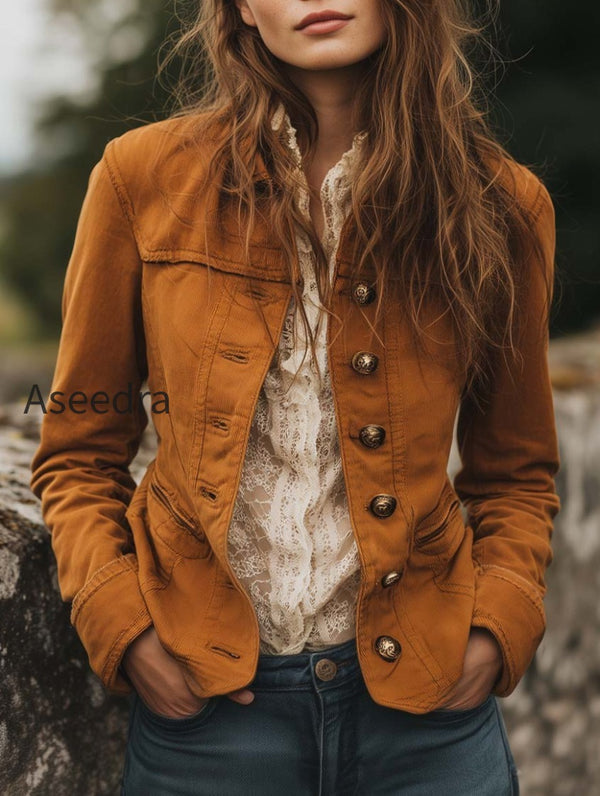 Vintage Caramel Cargo Button Jacket