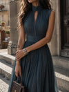 retro-pleated-chiffon-keyhole-collar-maxi-dress