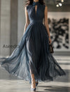 retro-pleated-chiffon-keyhole-collar-maxi-dress